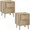 HOMCOM Nightstands Set of 2, Bedside Tables with Fluted Drawers, Oak
