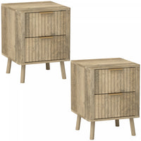 HOMCOM Nightstands Set of 2, Bedside Tables with Fluted Drawers, Oak