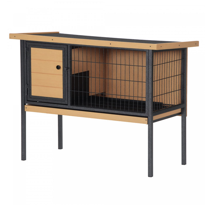 PawHut Rabbit Hutch, Wooden Bunny Cage Indoor Outdoor Bunny Hutch with Tray and Openable Water-Resistant Roof, Small Animal Cage for Rabbits, Chickens, Ducks, Yellow