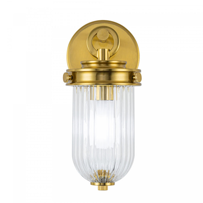 Myla 1 Light Wall Sconce, Vintage Brass With Ribbed Glass Glassware
