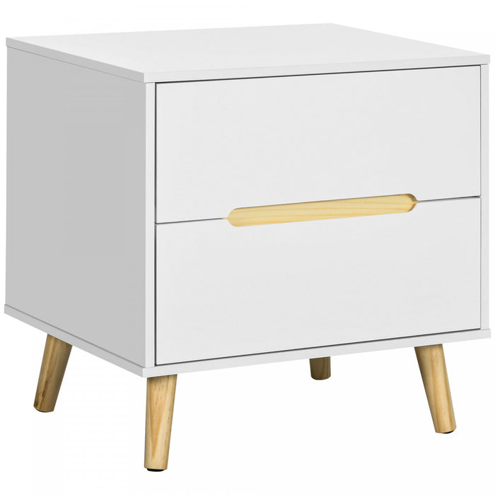 HOMCOM Bedside Table, Sofa Side Table with 2 Drawers and Wood Legs White