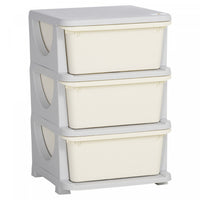 Qaba Kids Toy Storage Organizer With 3 Plastic Bins, 3 Tier Drawer Chest Utility For Kids Bedroom Nursery Kindergarten Living Room For Boys Girls Toddlers, Cream White