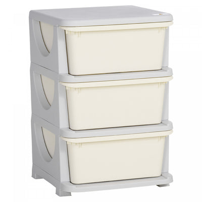 Qaba Kids Toy Storage Organizer With 3 Plastic Bins, 3 Tier Drawer Chest Utility For Kids Bedroom Nursery Kindergarten Living Room For Boys Girls Toddlers, Cream White