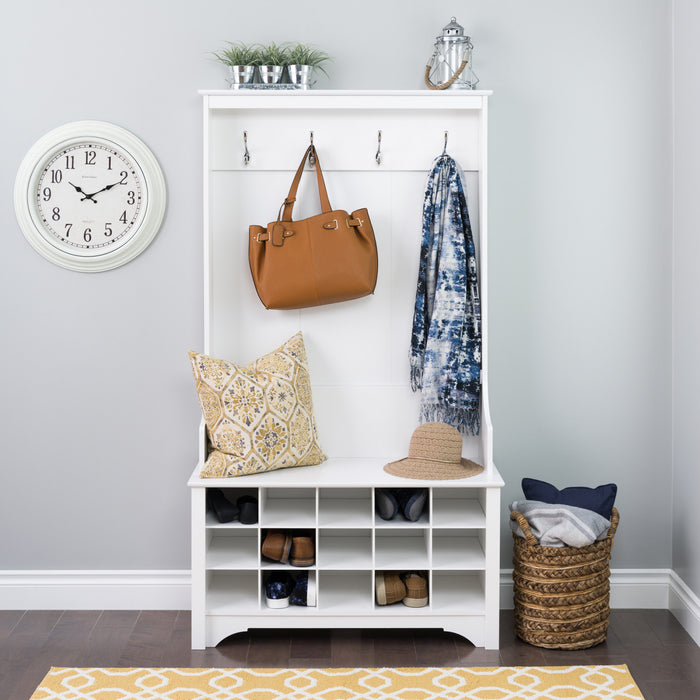 Hall Tree with Shoe Storage - White