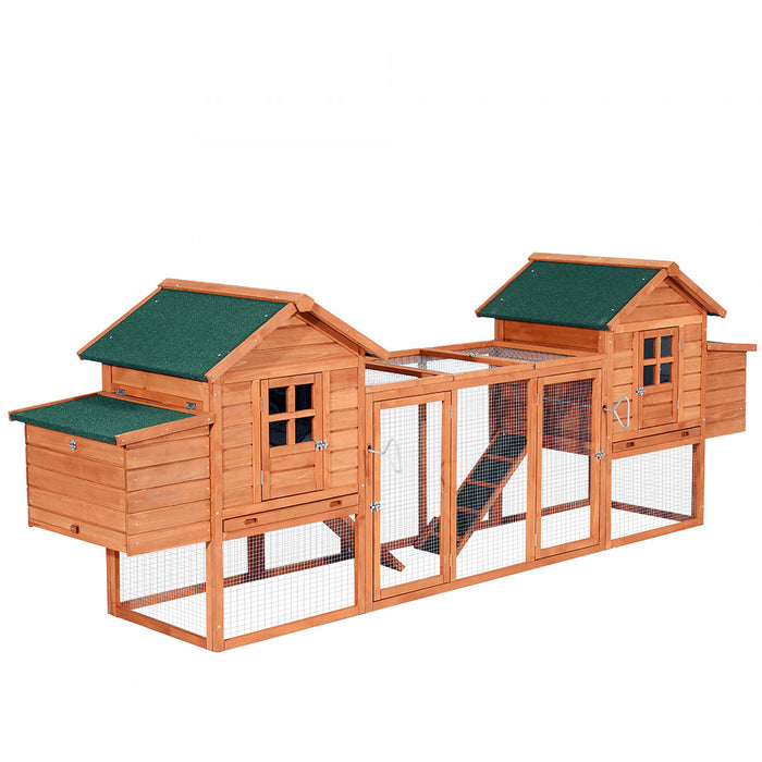 Pawhut 123\" Dual Chicken Coop Wooden Large Chicken House Rabbit Hutch Hen Poultry Cage Backyard With Outdoor Ramps And Nesting Boxes