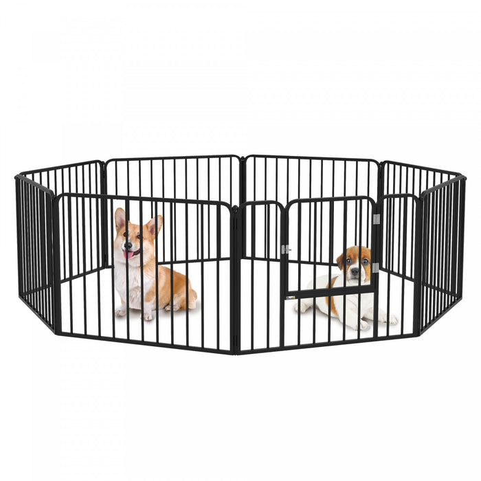 Pawhut Heavy Duty Dog Playpen, Steel Dog Pen With Door, Pet Exercise Fence, Outdoor Indoor Diy Design For Small And Medium Dogs, 24\" Height, 8 Panels