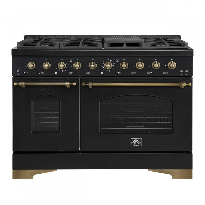 Forno Antico 48\" Gas Range, Black, Double Ovens, -FFSGS6219-48BLK