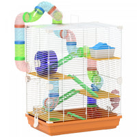 Pawhut 5 Tiers Hamster Cage Portable Animal Travel Carrier Habitat With Exercise Wheels Play Tube Wa