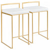 LumiSource Fuji White Faux Leather Contemporary Counter-Height Stool - Set of 2