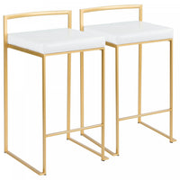 LumiSource Fuji White Faux Leather Contemporary Counter-Height Stool - Set of 2