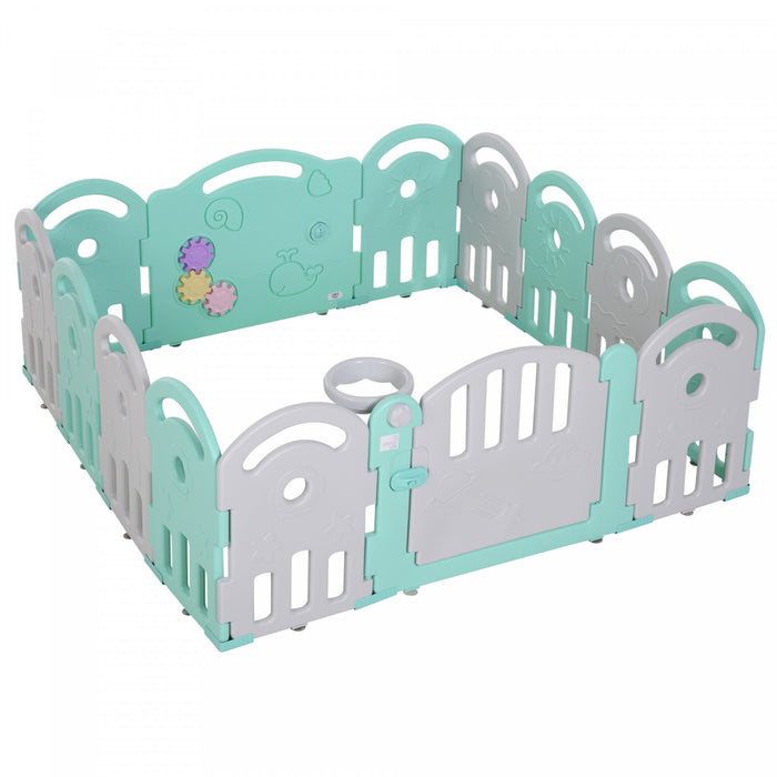 Qaba Baby Enclosure, 14 Panels Baby Playpen Baby Play Yard, Indoor & Outdoor Kids Activity Center, Green