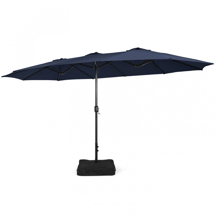 Costway 15FT Double-Sided Twin Patio Umbrella Sun Shade Outdoor Crank Market Base Navy