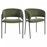 Ethan Set of 2 Modern Corduroy Upholstery Side Chair with Angled Legs and Adjustable Feet,Green Dining Chair 