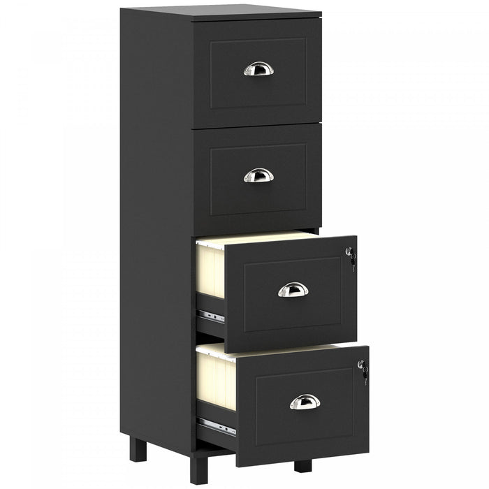 HOMCOM Lateral File Cabinet with 4 Drawer, Lock, for A4 Letter, Black
