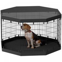 Pawhut Dog Playpen, 8 Panels Foldable Dog Pen With Waterproof Bottom Pad, Sunproof Top Cover, 36