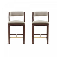 Patricia Modern Wood Upholstered Counter Stool in Linen - Set of 2
