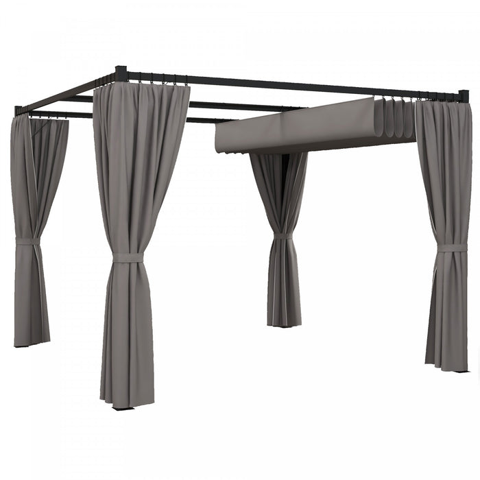 Outsunny 10' X 10' Patio Pergola With Retractable Canopy, Light Grey
