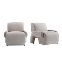 Verandah Mid-Century Modern Chenille Lounge Chair in Beige - Set of 2
