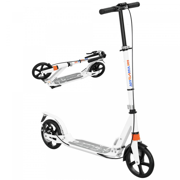 Qaba Kids Scooter, Foldable Kick Scooter With 4 Adjustable Heights, Shock Absorption, Double Brakes, Gift For Boys & Girls Ages 6-12 Years, White