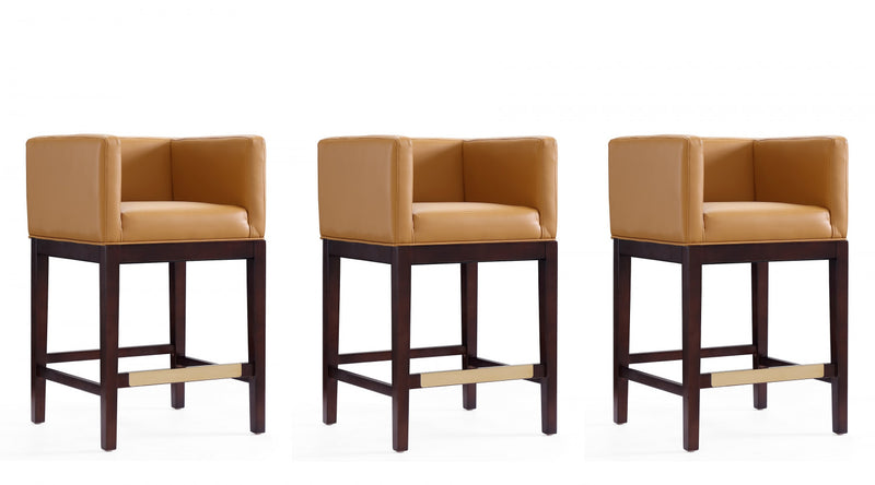 Kingsley Mid-Century Modern Wood Upholstered Counter Stool in Camel - Set of 3