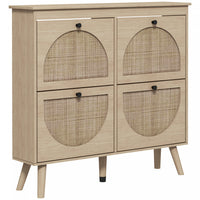 HOMCOM Shoe Storage Cabinet, Narrow Shoe Cabinet with 4 Flip Drawers, Oak