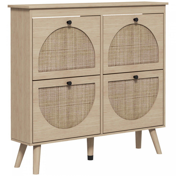 HOMCOM Shoe Storage Cabinet, Narrow Shoe Cabinet with 4 Flip Drawers, Oak