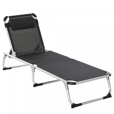 Outsunny Folding Lounge Chair With Headrest And Adjustable Backrest, Black