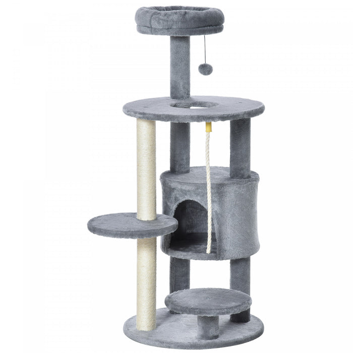 Pawhut Cat Tree For Indoor Cats, 44 Inches Multi-level Cat Tower, Climbing Activity Center With Jute Scratching Post, Perch, Hanging Ball Toy, Teasing Rope, Dark Grey