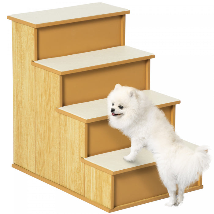 Pawhut Pet Stairs Dog Steps For High Bed, 4 Levels Dog Stairs For Car, Wooden Cat Ladder With Non-slip Carpet, 15.7\" L X 23.2\" W X 21.3\" H, Natural Wood