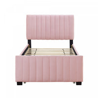 Ethan Space-Saving Velvet Upholstered Platform Bed with Trundle,Twin Size,Pink Twin Bed 
