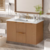 Aiden 36-Inch Wall-Mounted Bathroom Vanity with Soft-Close Storage and Ceramic Sink,Wood | Aiden meuble de salle de bain mural 36 pouces avec rangement a fermeture douce et vasque en ceramique, bois