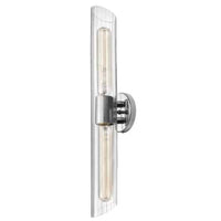 Dainolite Samantha 2 Light Vanity Light Tall Polished Chrome Clear Fluted Glass Lamp