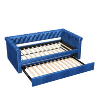 Sophia Tufted Design Upholstered Daybed with Trundle and Comfortable Backrest,Blue  
