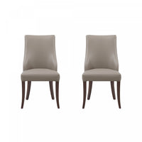 Connie Modern Wood Vegan Leather and Velvet Dining Chair in Taupe - Set of 2