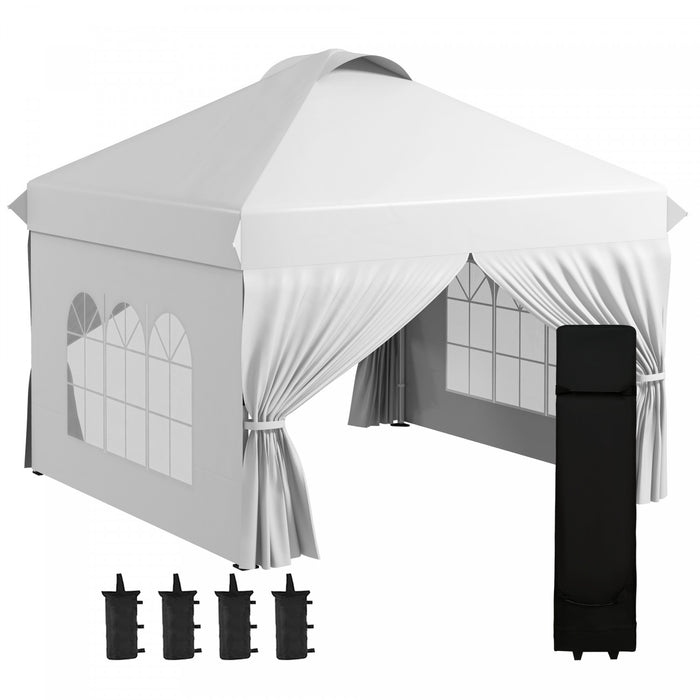 Outsunny 10' X 10' Outdoor Pop Up Canopy Tent With 4 Sidewalls, White