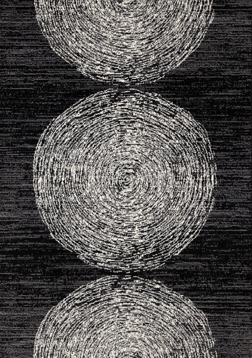 Florence Black Grey White Tree Ring Design Rug, 5'3\" x 7'4\" Indoor Area Rug
