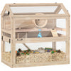 PawHut Wooden Hamster Cage, 3-Tier Gerbil Cage with Openable Top, Wheel, Seesaw, Hut, Ramps, Water Bottle, Transparent Panels for Dwarf Hamsters and Gerbils, 30.1\" x 17.9\" x 30.6\"