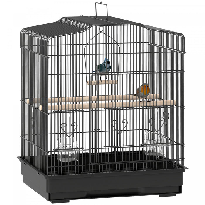 Pawhut 23\" Bird Cage For Finches, Canaries Budgies, Parrot Cage With Accessories Handle, Black