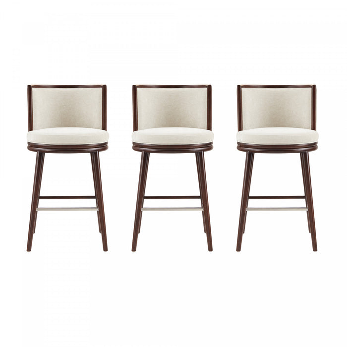 Evalyn Modern Wood Upholstered Barstool in Cream - Set of 3