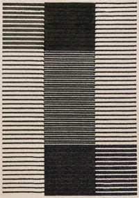 Maverick Green Black White Modern Striped Design Rug, 5'3