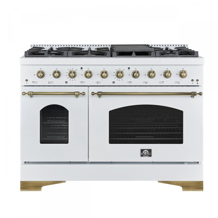Forno Antico 48\" Dual Fuel Gas Range, White, 5.5 cu.ft. Double Ovens - FFSGS6113-48WHT