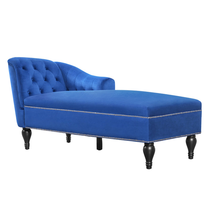 Serena Velvet Chaise Lounge with Button Tufting and Nailhead Trim, Blue