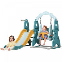 Qaba Kids Slide And Swing Set 3 In 1 Indoor Playground With Basketball Hoop, Adjustable Swing, Climb