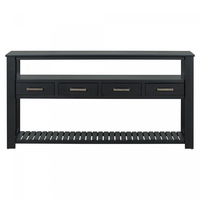 Ava 62.2'' Large Entryway Table with Drawers and Open Shelves,Black Sofa Table