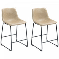 HOMCOM Bar Stools Set of 2, Counter Height Barstools with Back, Beige