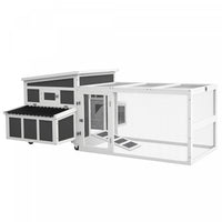 PawHut Wooden Chicken Coop for 6 Chickens, Rabbit Hutch with Large Run, Outdoor Poultry Cage Duck Coop Hen House with Nesting Box, Tray, Windows, Dark Grey