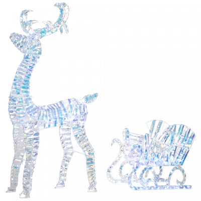 Outsunny Lighted Christmas Reindeer with Sleigh, Waterproof Holiday Decor