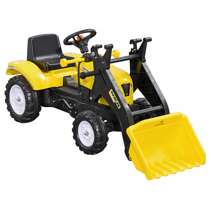 Aosom Ride On Excavator For Kids, Pedal Ride On Tractor With Front Loader Digger, No Power Pretend Play Construction Car Toy With Hand Brake, For 3 Years Old, Yellow