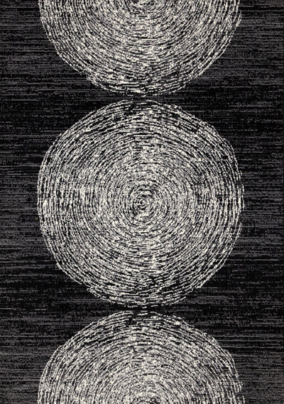 Florence Black Grey White Tree Ring Design Rug, 6'7" x 9'6" Indoor Area Rug | Tapis Florence noir, gris et blanc a motif d'anneaux d'arbre, 6'7" x 9'6"