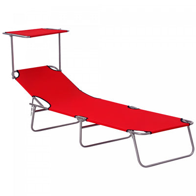 Outsunny Outdoor Lounge Chair, Adjustable Folding Chaise Lounge, Red